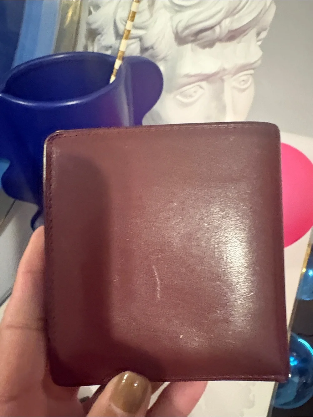Authentic Cartier Men's Brown Leather Wallet with Gold Corner Accents